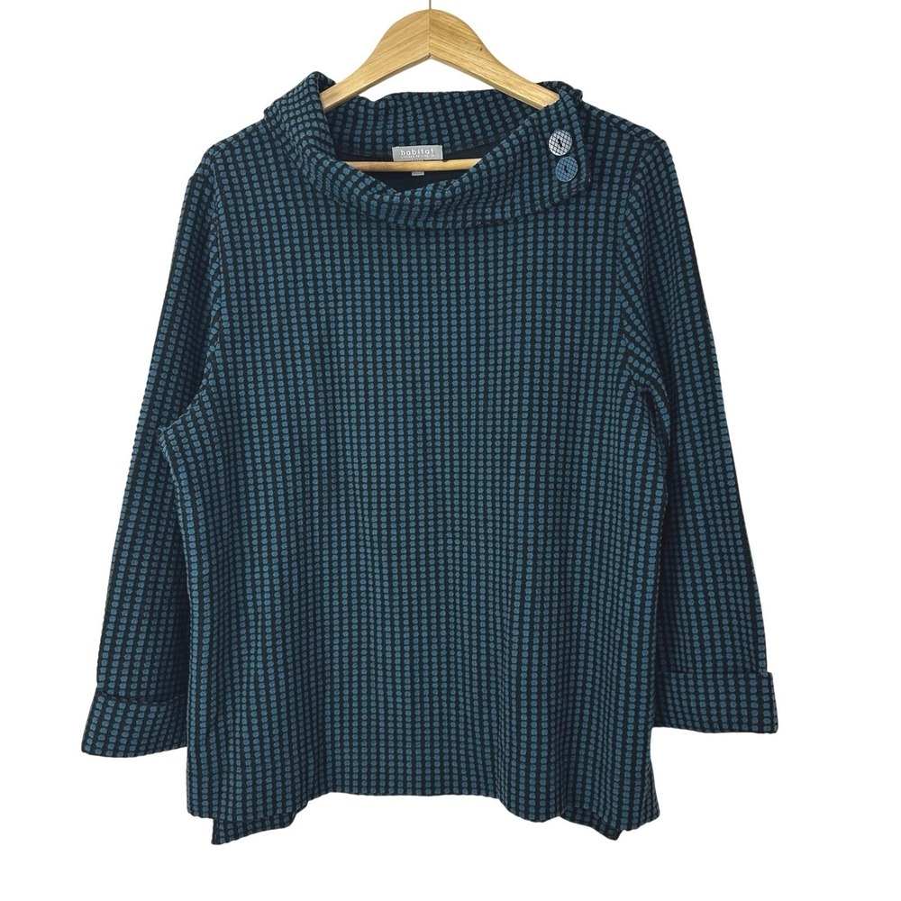 Habitat Sweater Womens XL Cowl Neck‎ Artsy Tunic Textured Lagenlook Blue Black